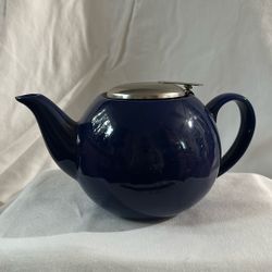 Cobalt Blue Ceramic Tea Pot With Strainer