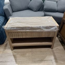 Fluted Shoe Bench with Cushion, Entryway Shoe Storage Bench 300 lb Capacity, Comfortable 19.7" Seat Height, Fits 6 Pairs, Fluted Caramel Oak Design, H