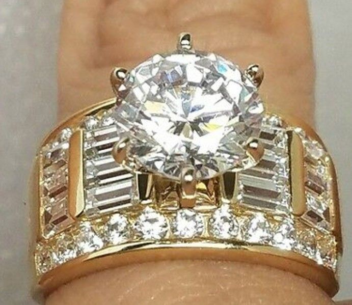 5.5 crt Solid 14k yellow Gold round Man Made Diamond Engagement Wedding Ring 7