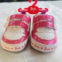 Barbie Baby Shoes Size 2 Pink Glitter Sneakers Toddler Girls Infant Brand New