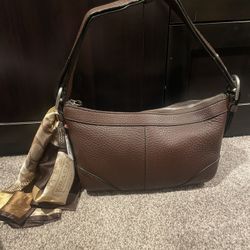 Unused Vintage Leather Coach Bag With Silk Scarf Also New