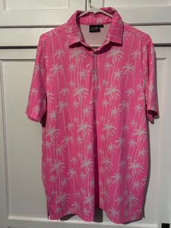 Sunday Swagger Pink Palm Tree Print Polo Shirt Medium
