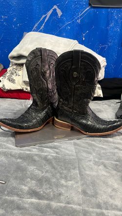 Black Caiman Leather Western Cowboy Boots