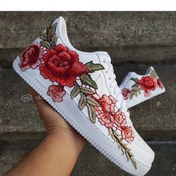 Custom Nike Air Force 1 Red Rose - Custom Nike Shoes