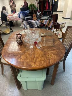 MCM Vintage Table with leaf to expand & 5 Cane Back Chairs