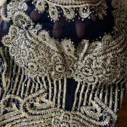 Elegant Navy And Gold Embellished Dress