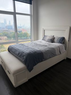 Queen Storage Bed with LED Headboard & Upholstered Bench