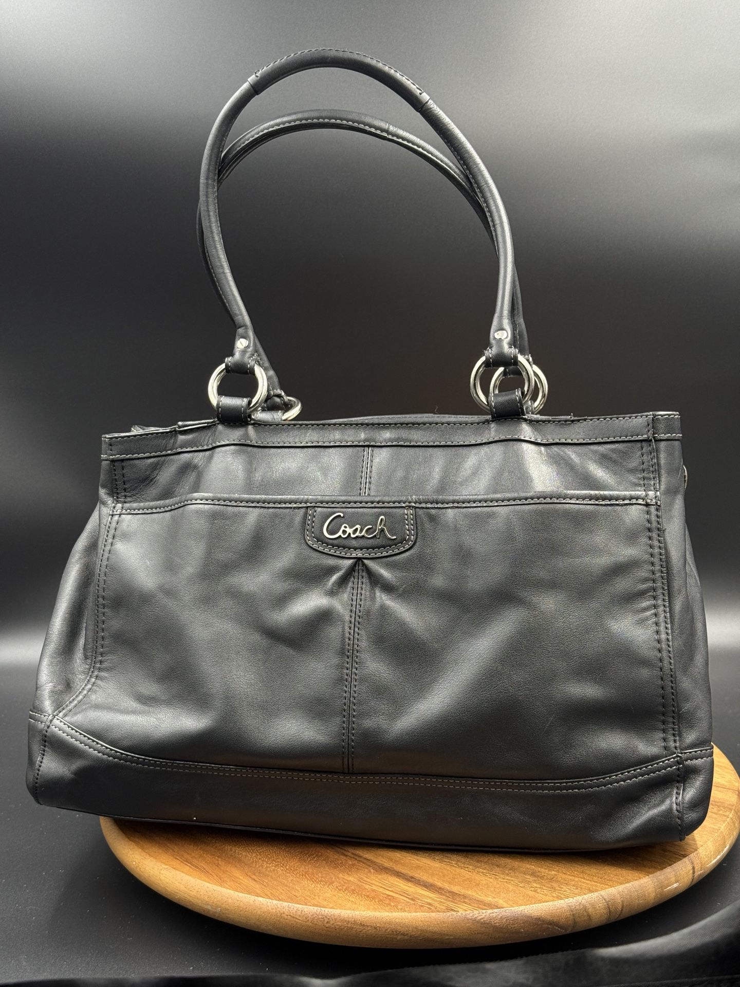 COACH BAG PURSE PARK BLACK SMOOTH LEATHER CARRYALL F19728 LEXI Y2K 90’s tote black