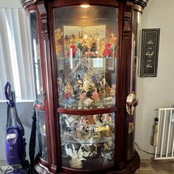 Elegant Wooden Curio Cabinet w- glass doors & shelves 