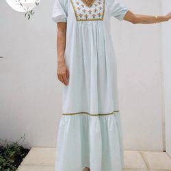 Ex Voto Hayes Maxi Dress Embroidered Whispering Blue Small NWT
