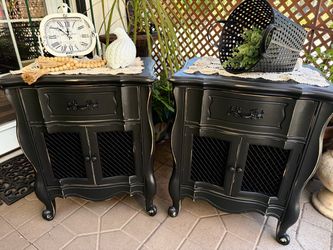 Gorgeous Black French Farmhouse Matching Nightstands w/ Doors