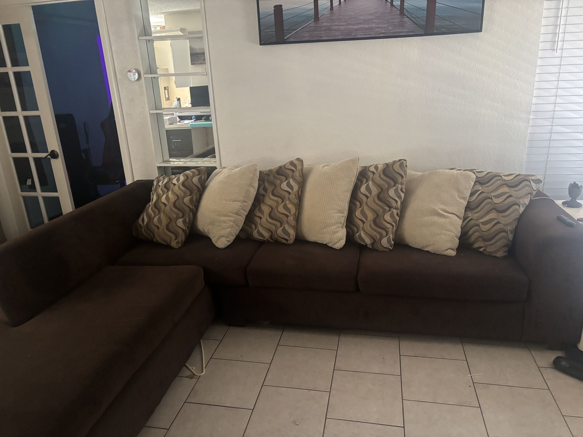 Brown Couch & Pillows