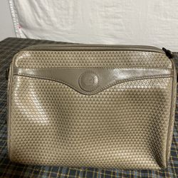 Liz Claiborne 1983 Vintage Logo Gray Taupe Leather Shoulder Bag Purse 