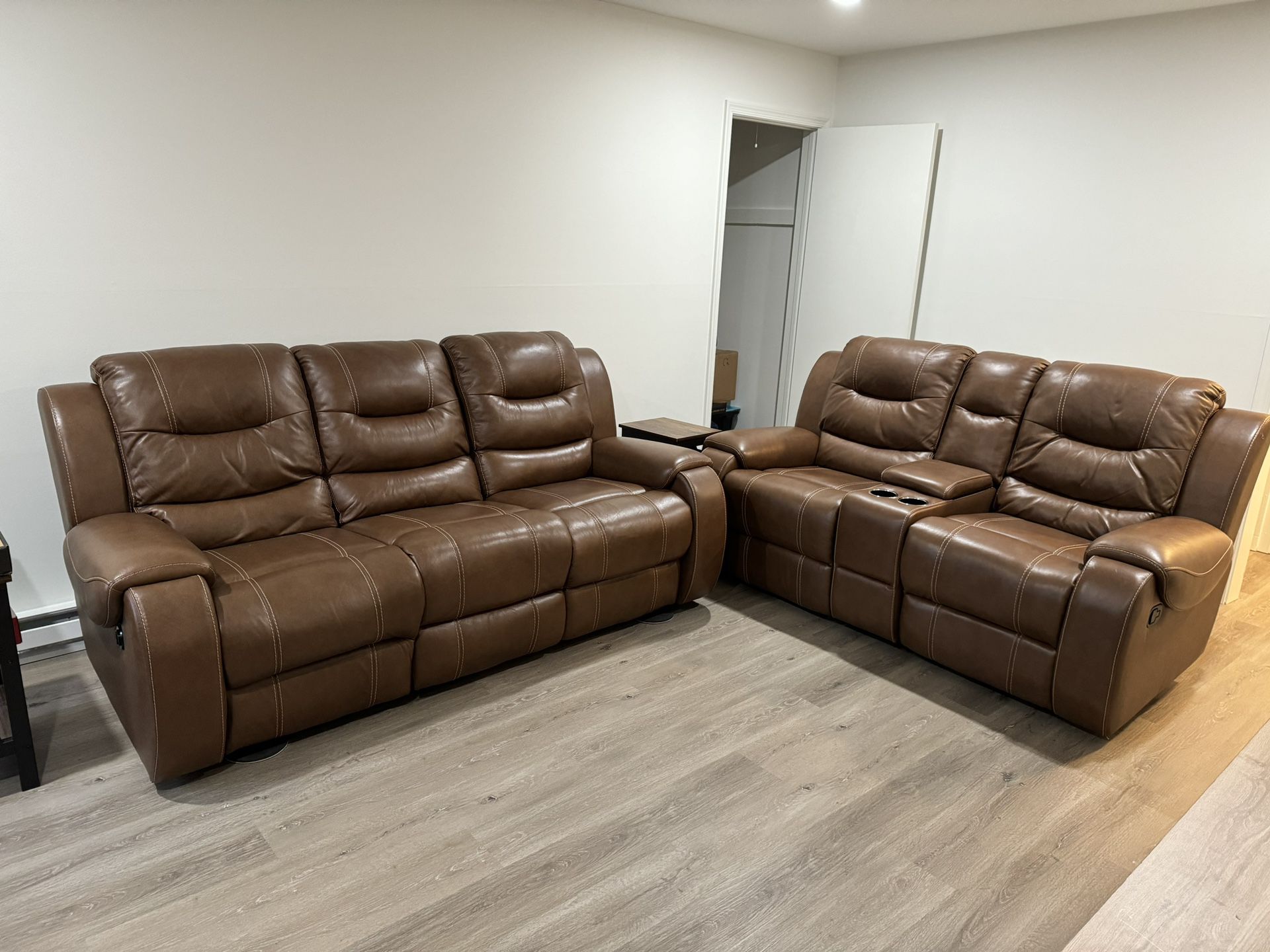 Leather Reclining Couch Set 