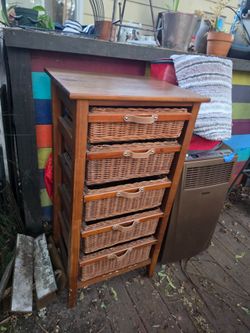 Wicker Basket Storage Cabinet – 5 Drawers –