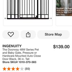 INGENUITY The Doorway 48W Series Pet and Baby Gate, Pressure or Hardware Mounted Auto Close Door Black, 36 in. Tall