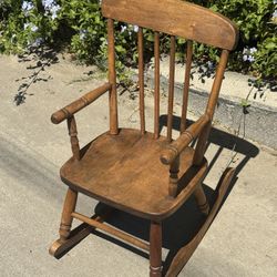 Vintage Oak Finish Wood Child’s Rocking Chair