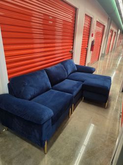Navy Blue Velvet Sectional Sofa with Chaise