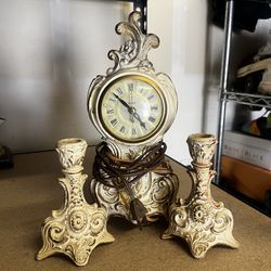 Victorian Style Cast Iron Made In USA United Clock & Candle Holders