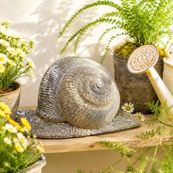 Vintage Heavy Charming Cast Stone Garden Snail Sculpture Outdoor Yard Decor Art Animal Patina Whismy Collectible Statue 