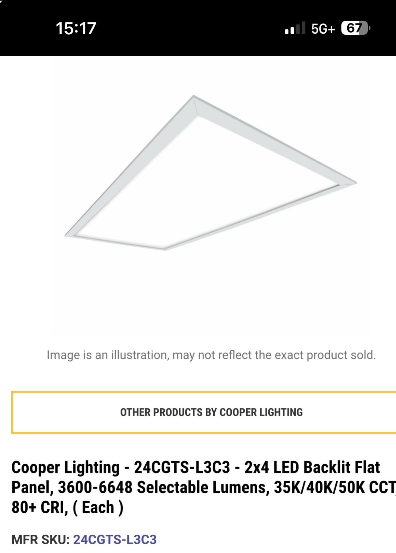 Cooper Lighting 2x4 Backlit Flat Panel