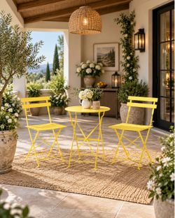 Table and Chairs Set of 2, 3-Piece Bistro Set with Premium Steel Frame for Patio, Balcony, Garden, Porch, Yard, Yellow