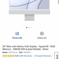 24’ iMac Apple M1 With Retina 4.5k Display (White)