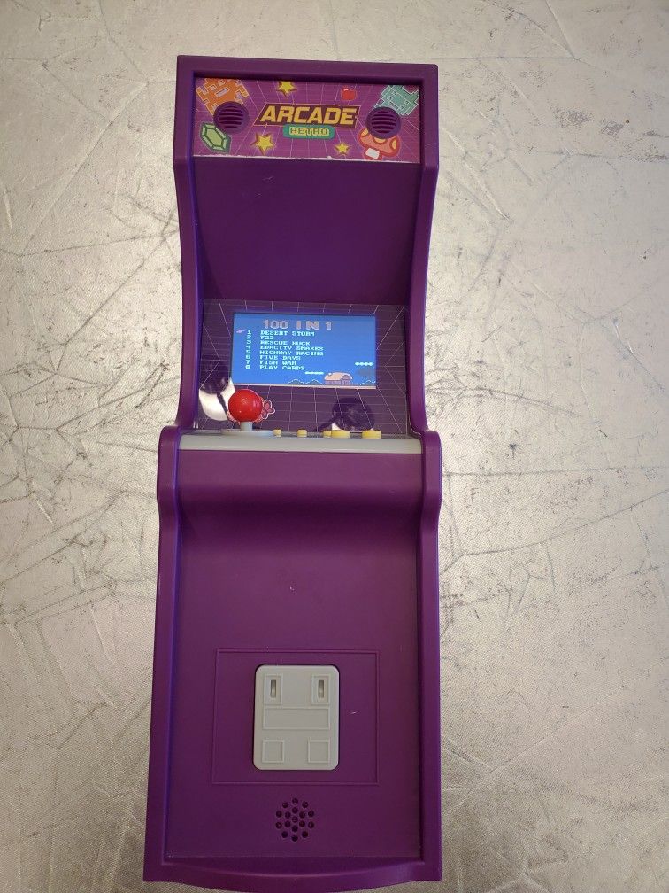 Arcade Retro Game with 100 Games in 1, 18"H Purple ARCADE MACHINE TESTED WORKS, missing back battery cover