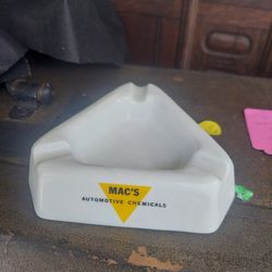 Antique Mack's Automotive Chemicals Milkglass Ashtray