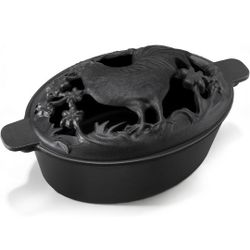 Wood Stove Steamer with Upgraded Handle, 2.5 Quart Wood Stove Humidifier with Decorative Chicken Pattern, Cast Iron with Porcelain, Fireplace Steamer 