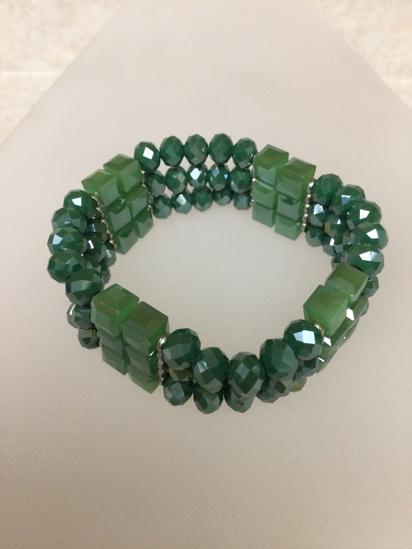Triple Strand Bracelet - Green Crystal Beads