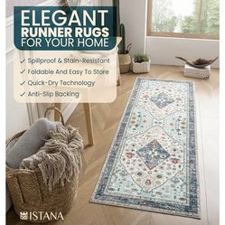 Istana Hallway Runner Rug 2.5x8 – White Cream/Blue Entryway Rug