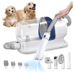 Dog Grooming Vacuum, Pet Grooming Vacuum Kit 2.3L Suction 99% Pet Hair with 5 Tools for Dog Cat for Shedding Grooming, Low Noise (Blue & White)