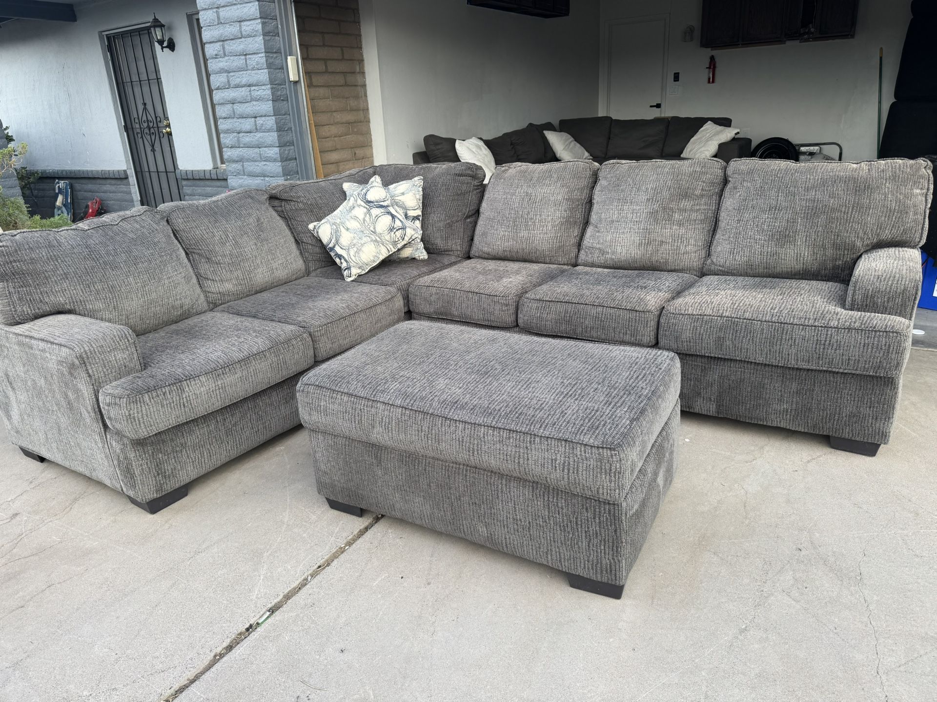 Gray Sectional Sofa Couch Ottoman