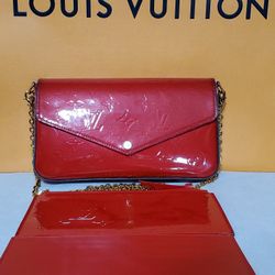 Authentic Louis Vuitton Red Vernis Felicie Pochette 