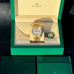 Rolex President 18238 36mm Yellow Gold MOP Custom Baguette Diamond dial & diamond bezel watch
