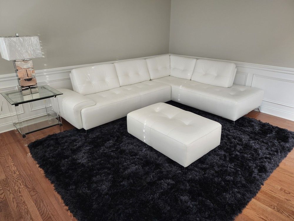 All White Leather Sectional