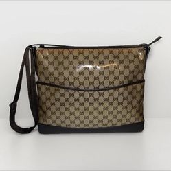 Gucci GG Crystal Messenger Bag Flat Crossbody Beige/Ebony Coated Canvas Leather
