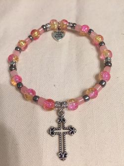 Handmade Stretch Bracelet with Glass Beads and Charm (22)