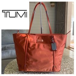 Tumi Voyageur Quintessential Q Tote bag in tangerine nylon/ leather trim