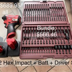 Milwaukee M12 Hex Impact, Batteries, & Bit Set
