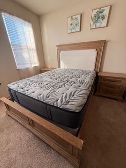 Queen Bed Frame with Upholstered Headboard