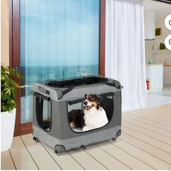 Portable Folding Dog Soft Crate Cat Carrier with 4 Lockable Wheels-XL