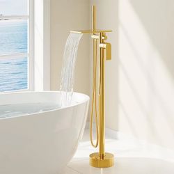 Gold Floor-Mount Tub Filler w/ Handheld Shower – Open Box