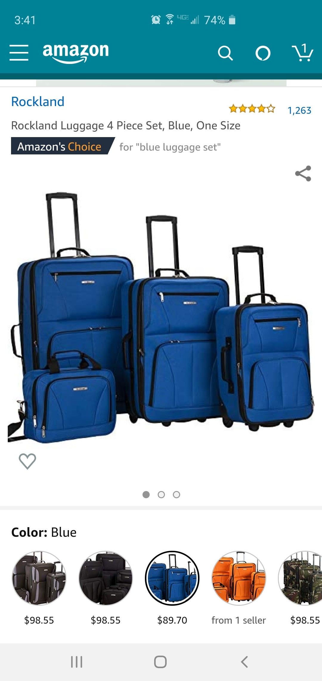 Rockland Luggage Skate Wheels Piece Luggage Set, Blue, One Size