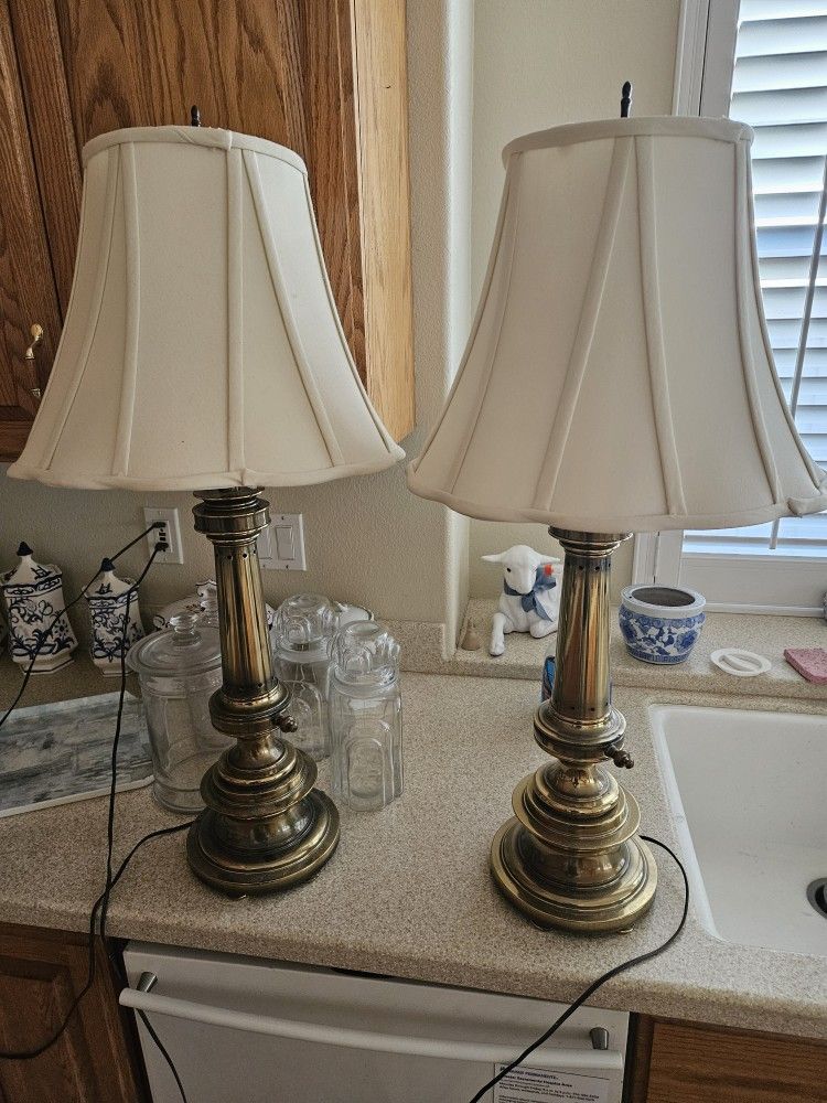 Two Vintage Brass Lamps 31" Tall