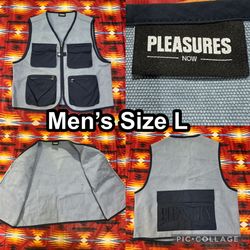 Pleasures Now Blue Tactical Canvas Vest Mens Size Large Embroidered Pockets