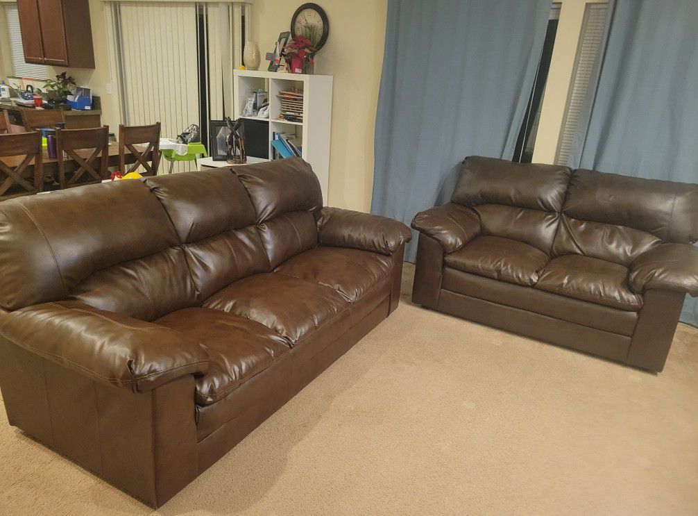 Brown sofa, loveseat, recliner couch set
