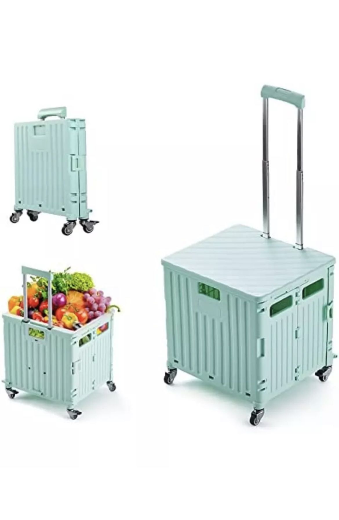 Foldable Durable Heavy Utility Cart Folding Portable Rolling Crate Handcart/Lib (green)