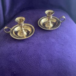 Vintage Brass Chamberstick Candle Holders Set of 2, Classic Brass Finger Loop Candle Holders, Traditional Table Decor